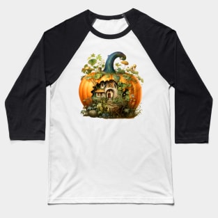 Cozy Pumpkin Home with Miniature Forest Autumn Watercolor Art Baseball T-Shirt